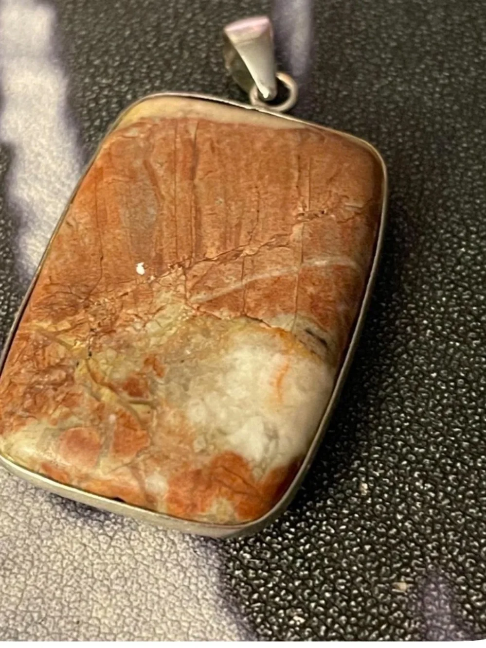 Natural Jasper Rectangle Pendant in Orange-Tan | Unbranded Sterling-Style Bezel
